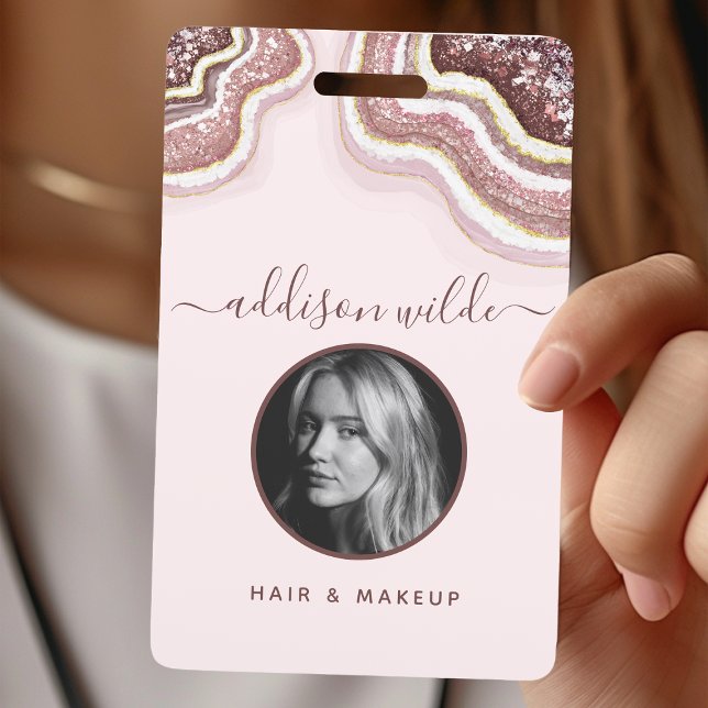 Badge Parties scintillant rose Gold Blush Agate Geode Lu (Créateur téléchargé)