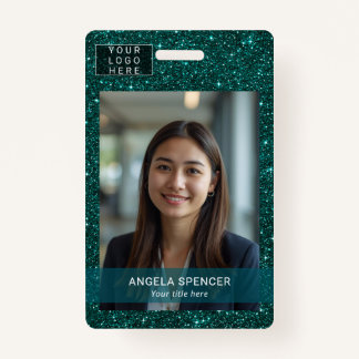 Badge Parties scintillant turquoise Professional Nom de