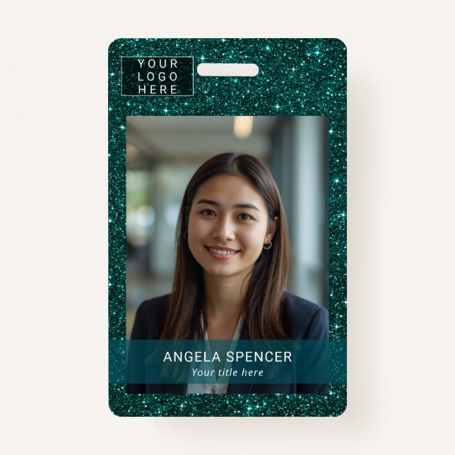 Badge Parties scintillant turquoise Professional Nom de  (Devant)