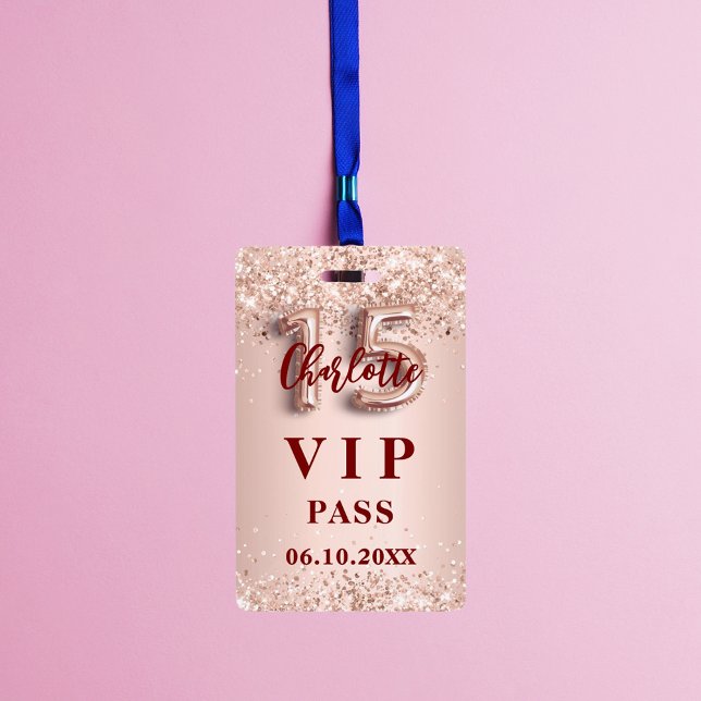 Badge Pass de la partie d'or du rose Quinceanera (Créateur téléchargé)