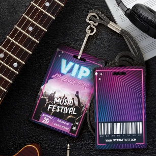 Badge Pass VIP accès total concert Rose Violet Néon Amus