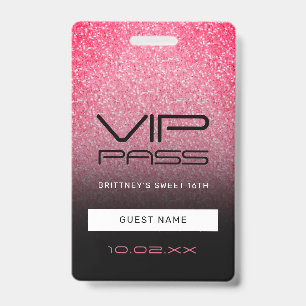 Badge Pass VIP B rose vif noir ombré pailleté pour Sweet