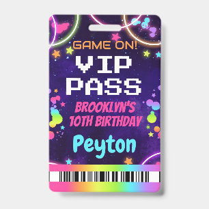 Badge Pass VIP Game On pour la fête d'arcade pour filles