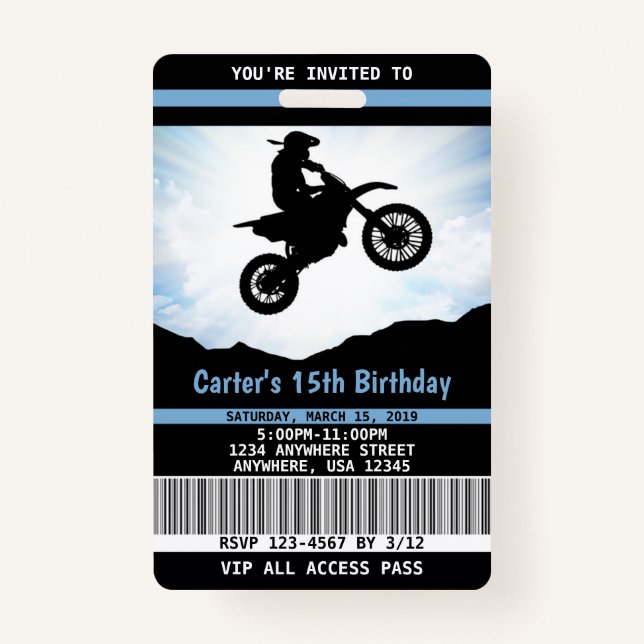 Badge Passage de l'invitation VIP d'anniversaire de vélo (Devant)