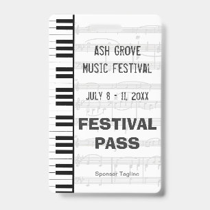 Badge Passe d'accès au Festival Thème Clavier de Piano