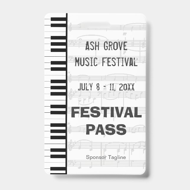 Badge Passe d'accès au Festival Thème Clavier de Piano (Avant)