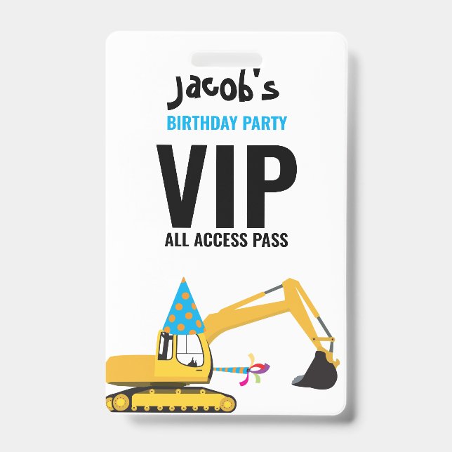 Badge Passe de fête d'anniversaire de l'excavatrice pers (Front)