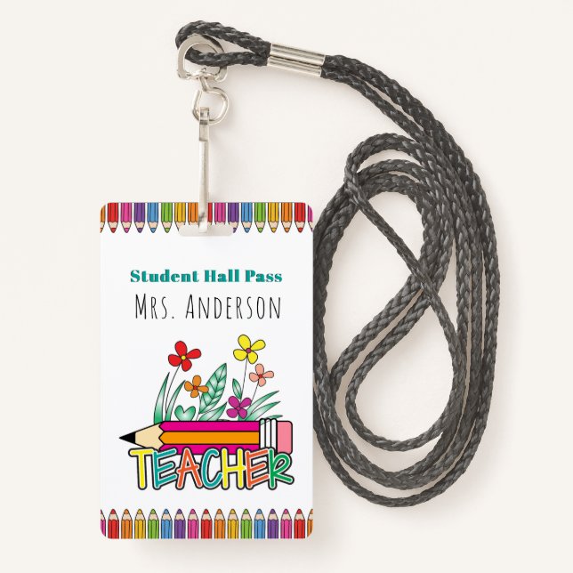 Badge Passe de la salle des élèves mignonne Pencils (Devant avec lanière)