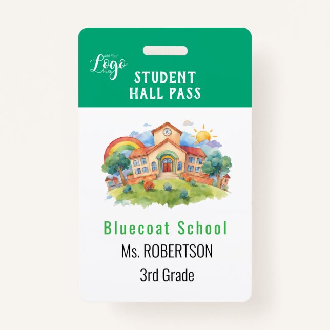 Badge Passe-école d'aquarelle ou d'enseignant (Devant)