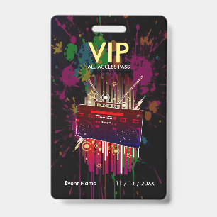 Badge Passe VIP éclaboussure de peinture personnalisé su
