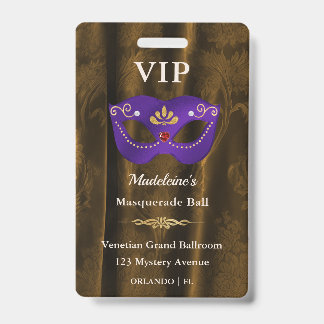 Badge Passeport VIP Masquerade Royal Pourpre Bronze Dama
