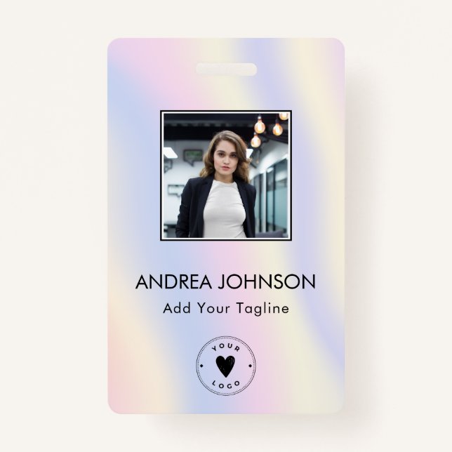 Badge Pastel Unicorn Holograph Photo Logo Code barre Nom (Devant)