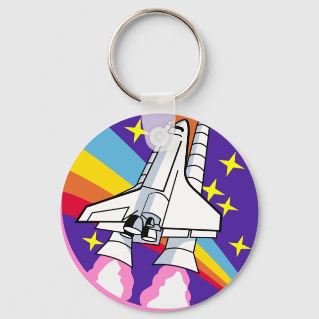 badge patch pink rainbow rocket keychain (Front)