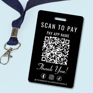 Badge Payer par QR Code Réseaux Sociaux Noir