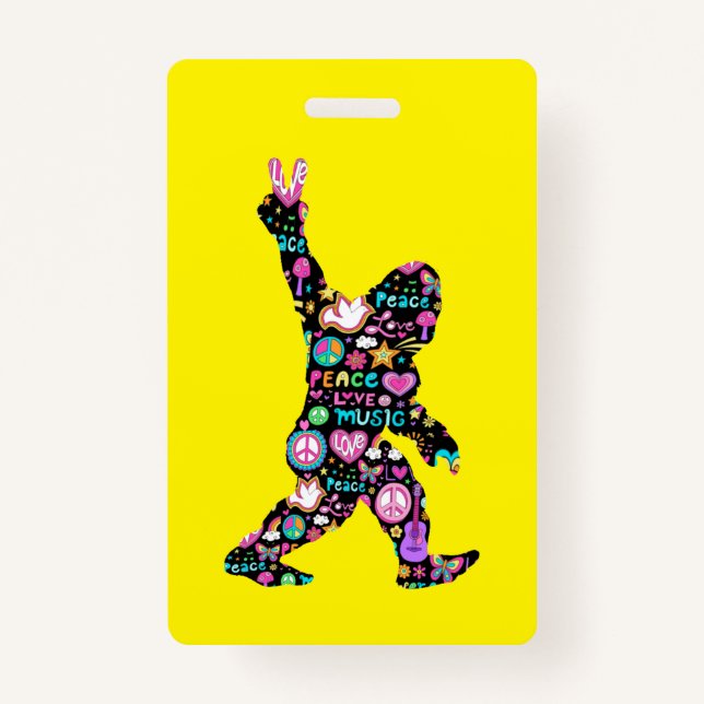 Badge Peace Love Bigfoot Hippie Funny Bigfoot Lover (Devant)