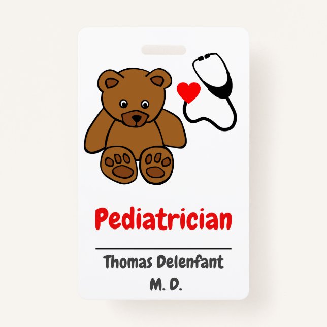Badge Pédiatre - stéthoscope en peluche et en coeur (Devant)