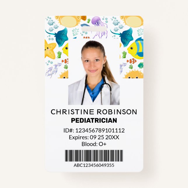 Badge Pediatricien Cute Sea animaux Photo (Devant)