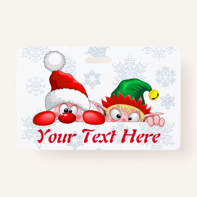 Badge Père Noël et Elf Cute et drôle Caractères Pékin (Devant)
