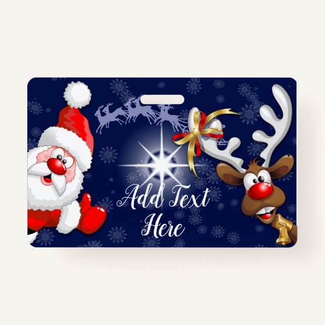 Badge Père Noël et Reindeer Joyeux Noël Joyeux dessin an (Devant)