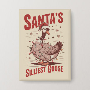 Badge Père Noël vintage Le plus idiot de l'oie Noël drôl
