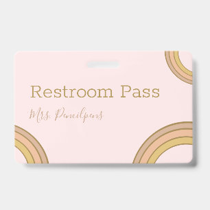 Badge Personalized Boho Rainbow Hall Pass Pink
