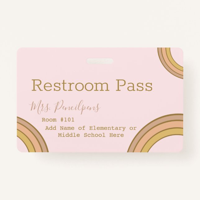 Badge Personalized Boho Rainbow Hall Pass Pink (Dos)