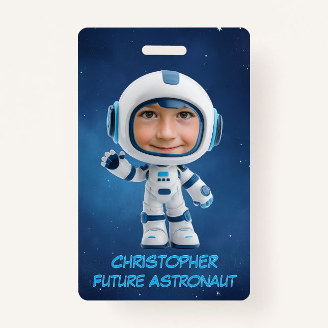 Badge Personalized Kids Astronaut Emergency Contact (Devant)
