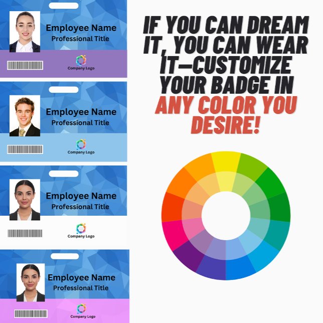 Badge personnalisé avec photo, code-barres, logo, (Personalized Name Badges & Professional ID Solutions, Customised Name Badges For Any Profession )