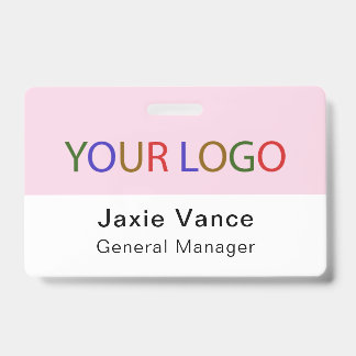 Badge personnalisé en plastique dur rose avec pinc