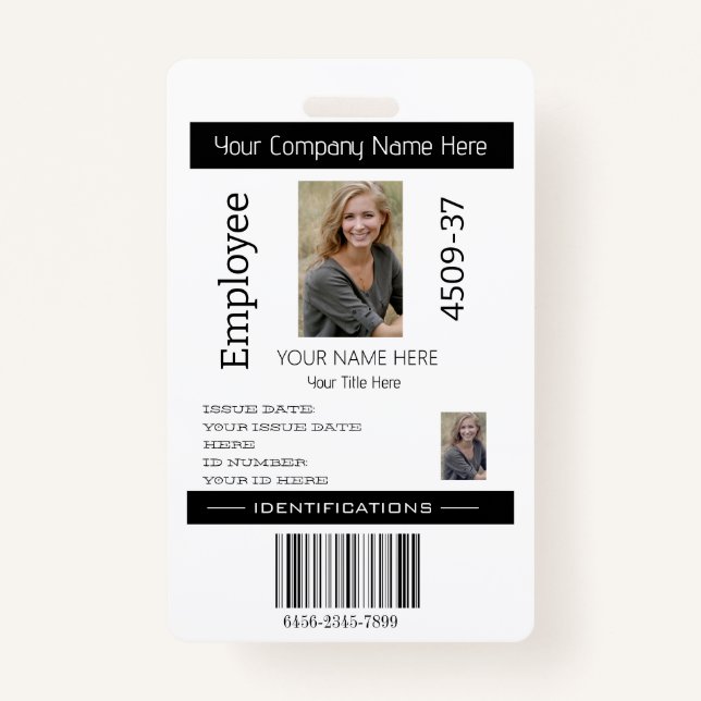 Badge Personnalisé Simple Employé Photo ID Société Sécur (Devant)