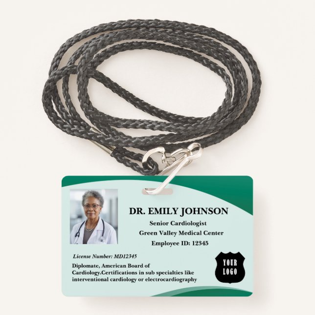 Badge Personnaliser Logo Docteur Chirurgien Médecin (Devant avec lanière)