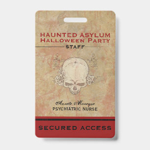 Badge Personnel de la fête d'Halloween de l'asile hanté