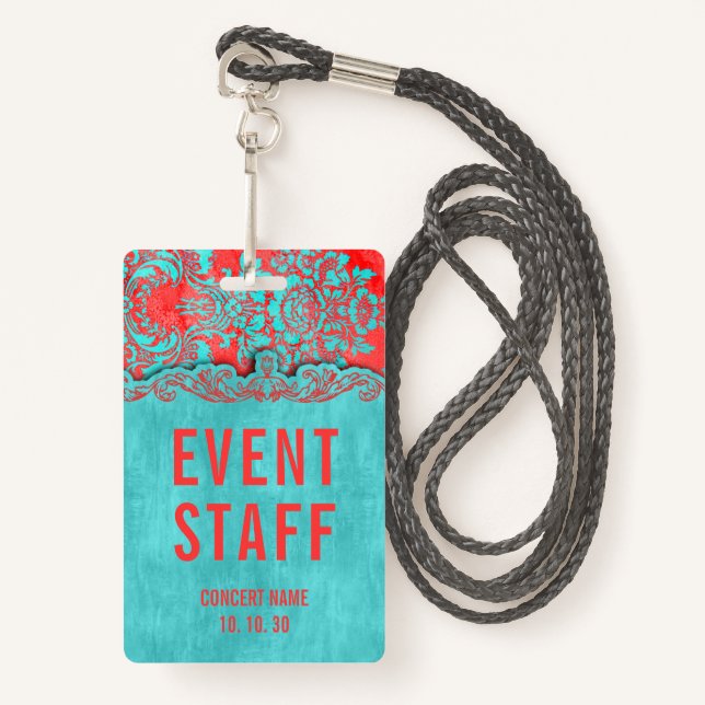 Badge Personnel de l'événement Damask Personnalisé Nom d (Devant avec lanière)