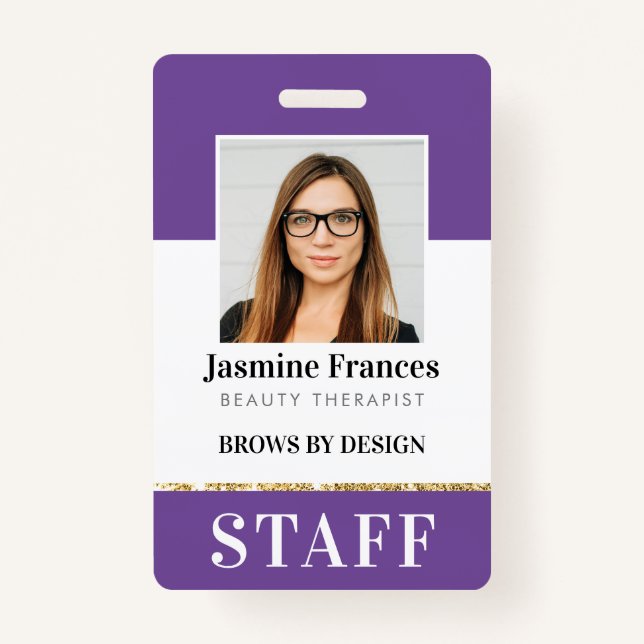 Badge PERSONNEL MODERNE PHOTO ID travail design chic vio (Devant)