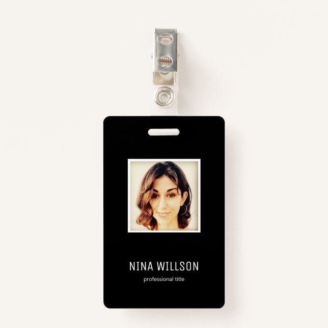 Badge Photo Business ID en noir (Devant avec clip)