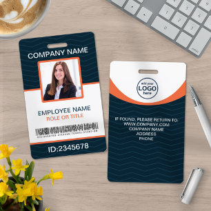 Badge Photo Code-barres employé d'entreprise Bleu Orange