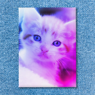 Badge Photo de chat de famille ombre bleu rose