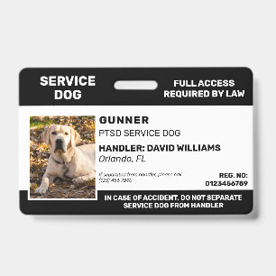 Badge Photo de chien d'assistance personnalisé noir et b