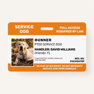 Badge Photo de chien de service blanc orange personnalis