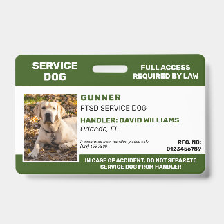 Badge Photo de chien de service blanc vert personnalisé