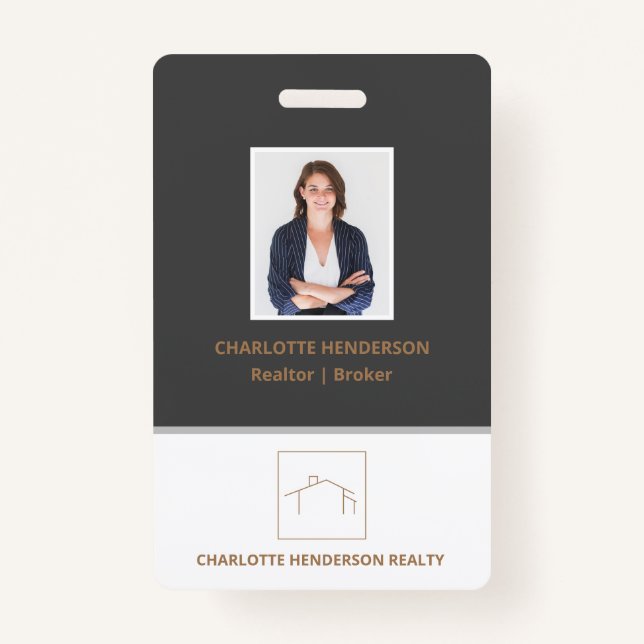 Badge Photo de l'agent immobilier gris moderne (Devant)