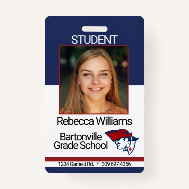 Badge photo de l'école / de l'employé - rouge et b (Devant)