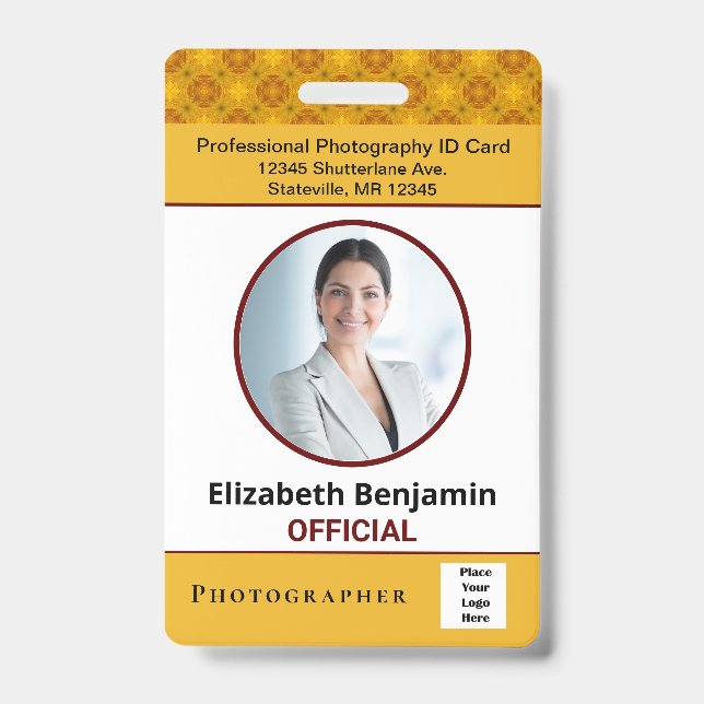 Badge Photo de l'employé avec nom et code-barres de logo (Avant)