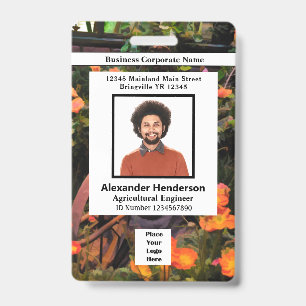 Badge Photo de l'employé Code à barres Logo Nom Fleurs