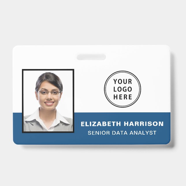 Badge Photo de l'employé ID Logo Code-barres Bleu (Avant)