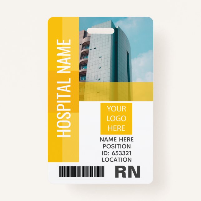 Badge Photo de l'employé jaune, Code barre, Logo, ID nom (Devant)