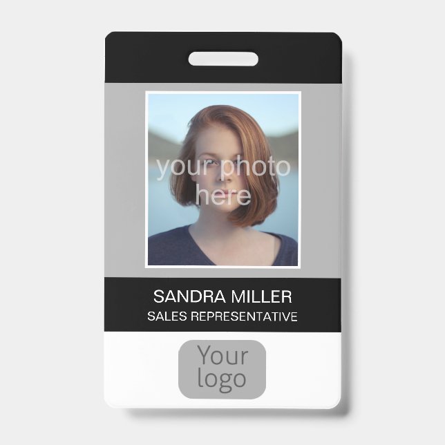 Badge Photo de l'employé, logo, code-barres, nom, (Avant)