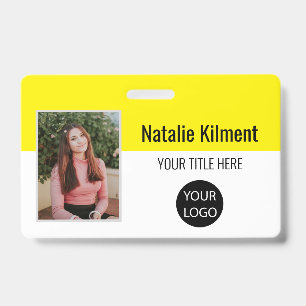 Badge Photo de l'employé Nom Logo Code-barres Jaune et B
