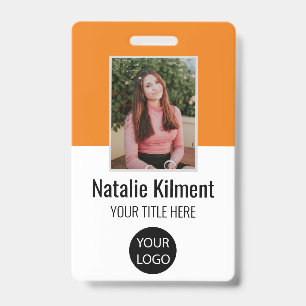 Badge Photo de l'employé Nom Logo Code-barres Orange et