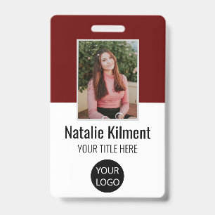Badge Photo de l'employé Nom Logo Code-barres Rouge fonc